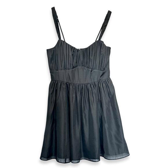 Abercrombie & Fitch Black Ruched Chiffon Empire Whimsigoth Babydoll Mini Dress M - Picture 2 of 11